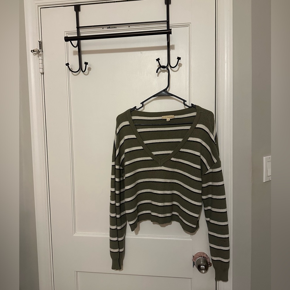 La Hearts Olive and White Striped Sweater